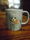 Otagiri  ceramic coffee mug Cat Kitten Calico Blue Japan Vtg 80s
