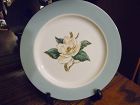 Lifetime China turquoise border magnolia center dinner plate 10"