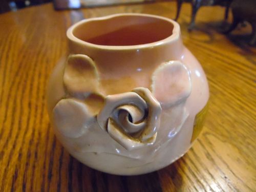 Vintage Caliente pottery pink rose vase 1940's