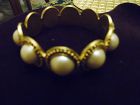 MONET Vintage Bangle Bracelet lg Pearl Cabs & Chunky Gold Filigree