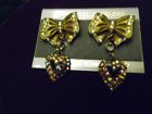 Lovely Caravel Jewelers rhinestone hearts and bows dangle earrings