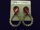 Large sparkly rhinestone loop earrings with ruby marquis 2"