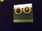 The Broadway Ruby red and rhinestone  post back button  earrings