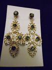 Large 3 inch rhinestone runway earrings clear and olive green stones