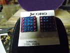 Vintage Coro  square Red and blue rhinestone post back earrings