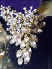 Enormous vintage champagne aurora rhinestone pin and earrings set