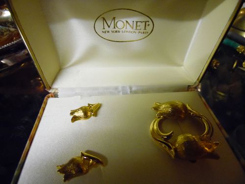 Vintage Monet Tulip Clip Back Earrings and matching pin