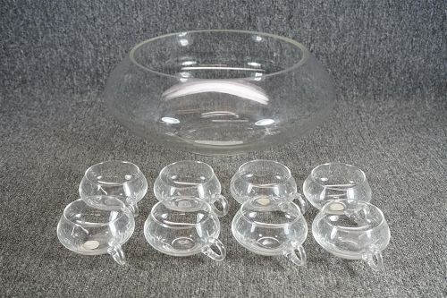 Beautiful Mid Century Riekes Crisa Moderno Punch bowl set with 8 cups