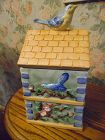 Bluebird  birdhouse cookie jar ceramic by Alco
