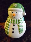 CIB ceramic snowman cookie jar with green stripe scarf and hat