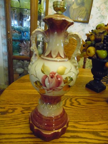Antique hand painted rose design porcelain lamp base