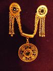 Fancy gold tone medallion style sweater pin clip guard