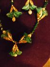 Vintage teal glass lilies and aurora borealis necklace and earrings