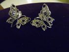 Trifari rhinestone crystal butterfly clip earrings