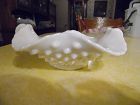 Fenton Milk glass hobnail handled bon bon dish 7"