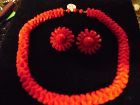 Vintage red class beads choker with clip earrings Germany