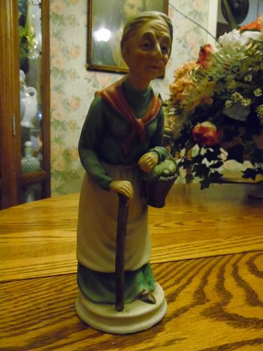 Homco style bisque figurine of old lady with cane