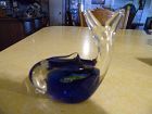 Hand blown clear and blue glass whale figurine paperweight