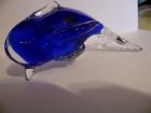 Art glass blown blue glass and clear dolphin figurine paperweight