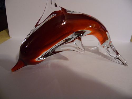 Beautiful red art glass blown dolphin figurine paperweight