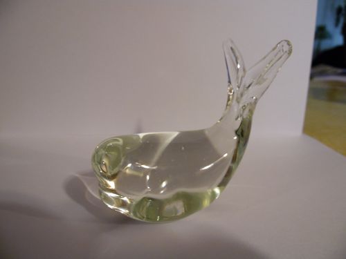 Crystal clear blown glass whale figurine paperweight