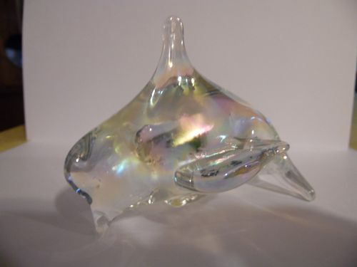 Hand blown art glass dolphin with irridized finish