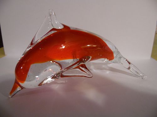 Beautiful red art glass blown dolphin figurine paperweight