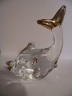 Large blown art glass dolphin figurine paperweight with gold fluke