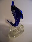 Cobalt blue white spatter art glass dolphin on wave figurine