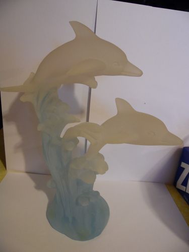 Dolphins and waves statue 9.5 inches frosted resin