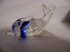 Blue and clear art glass dolphin figurine 4" long