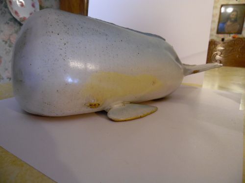 Vintage Dewey Pottery Gray Whale figurine 12" long