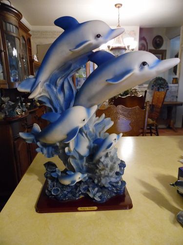 Huge frolicking dolphins statue figurine. GORGEOUS 19" tall