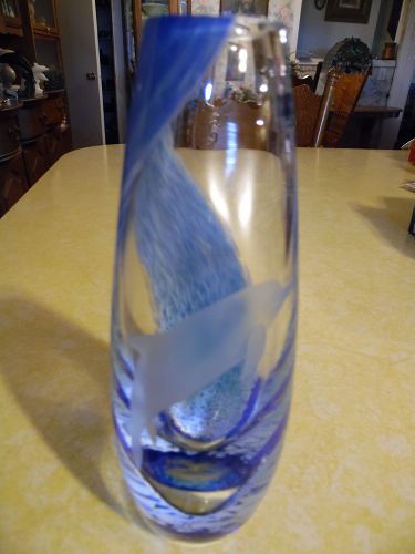 Caithness  Single dolphin art glass vase made in Scotland