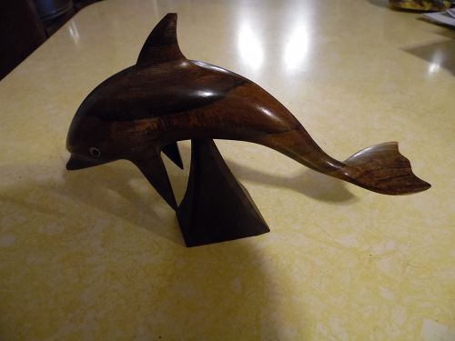 Vintage hand carved Ziricote wood dolphin sculpture