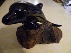 Black ceramic dolphin on driftwood