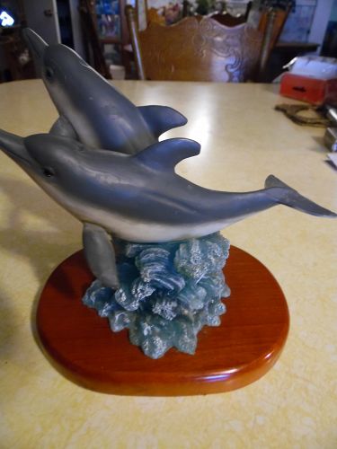 Dolphins duo lifelike resin sculpture