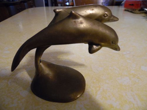 Brass leaping dolphins double figurine 3 1/2"