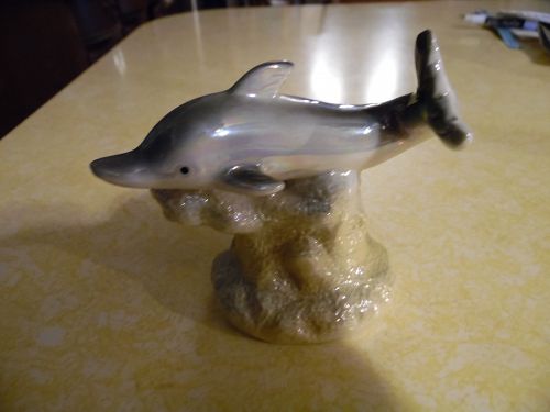 Porcelain dolphin figurine lustre finish, fish tank ornament figurine