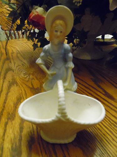 Czechoslavakia porcelain lady with basket match holder
