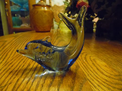 Blue art glass dolphin paperweight figurine