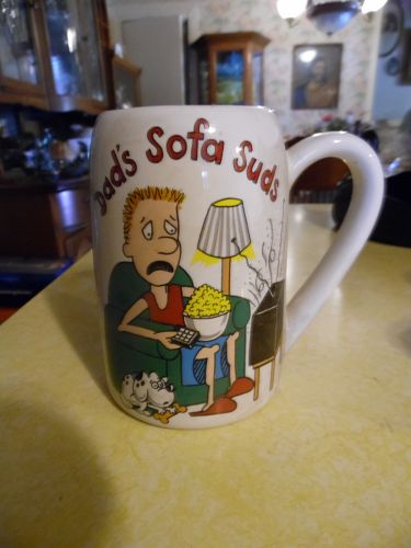 Dad's Sofa Suds cartoon pottery beer mug