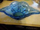 Vintage Kemple Glass Wheatonware Napolean Hat Bowl Blue Cane Band Rose