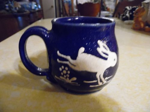 Orcas Island Pottery Trudy Erwin  San Juan blue bunny rabbit mug