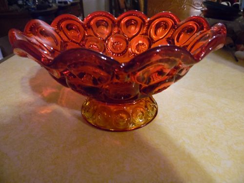 Vintage LE Smith amberina Moon and Stars footed bowl 7.5"