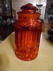 Gorgeous Vintage LE Smith Red Amberina Glass Moon & Stars 11" canister