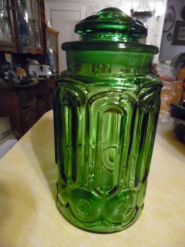 Beautiful Emerald Green LE Smith Moon & Stars Flour Canister 11"