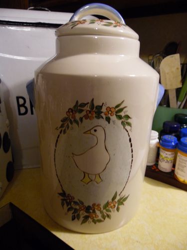 Very Large ceramic milk can cookie jar with white duck