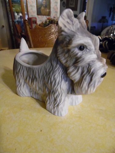 Porcelain Schnauzer scottie dog figural planter vase