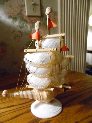 Sailing ship made of shells and abalone